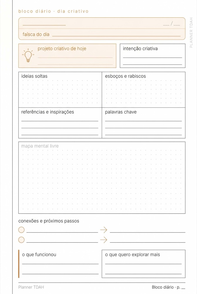 Página do dia criativo do Planner Anti-TDAH
