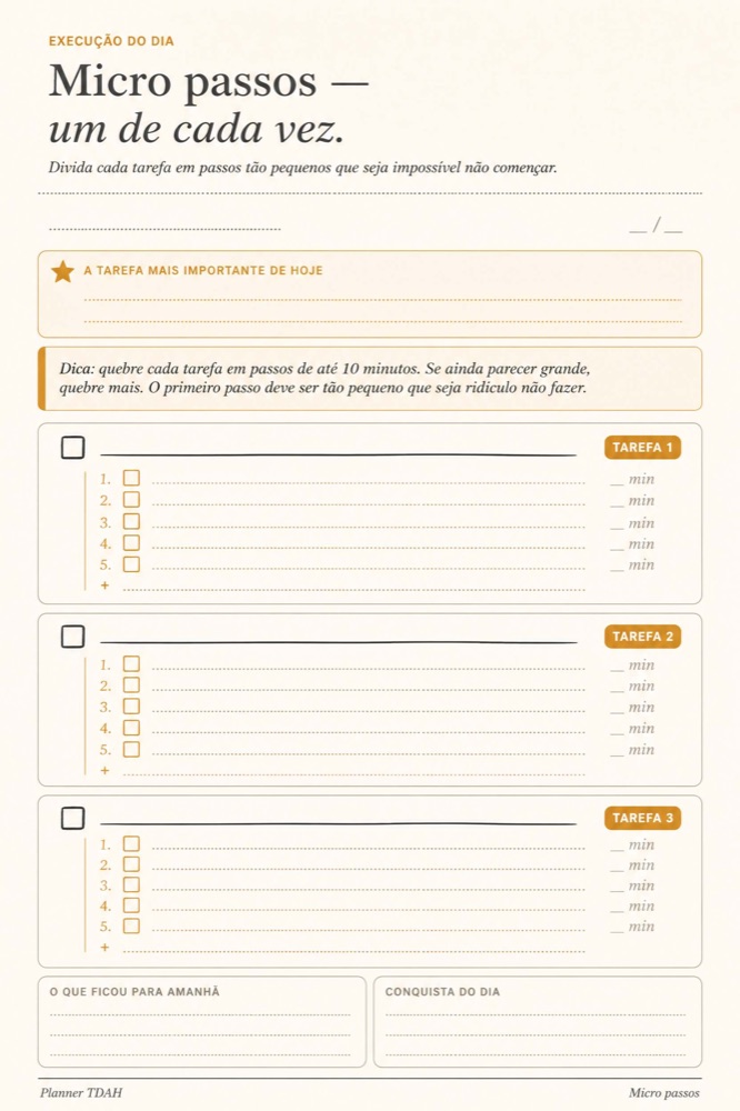 Página de micro passos do Planner Anti-TDAH